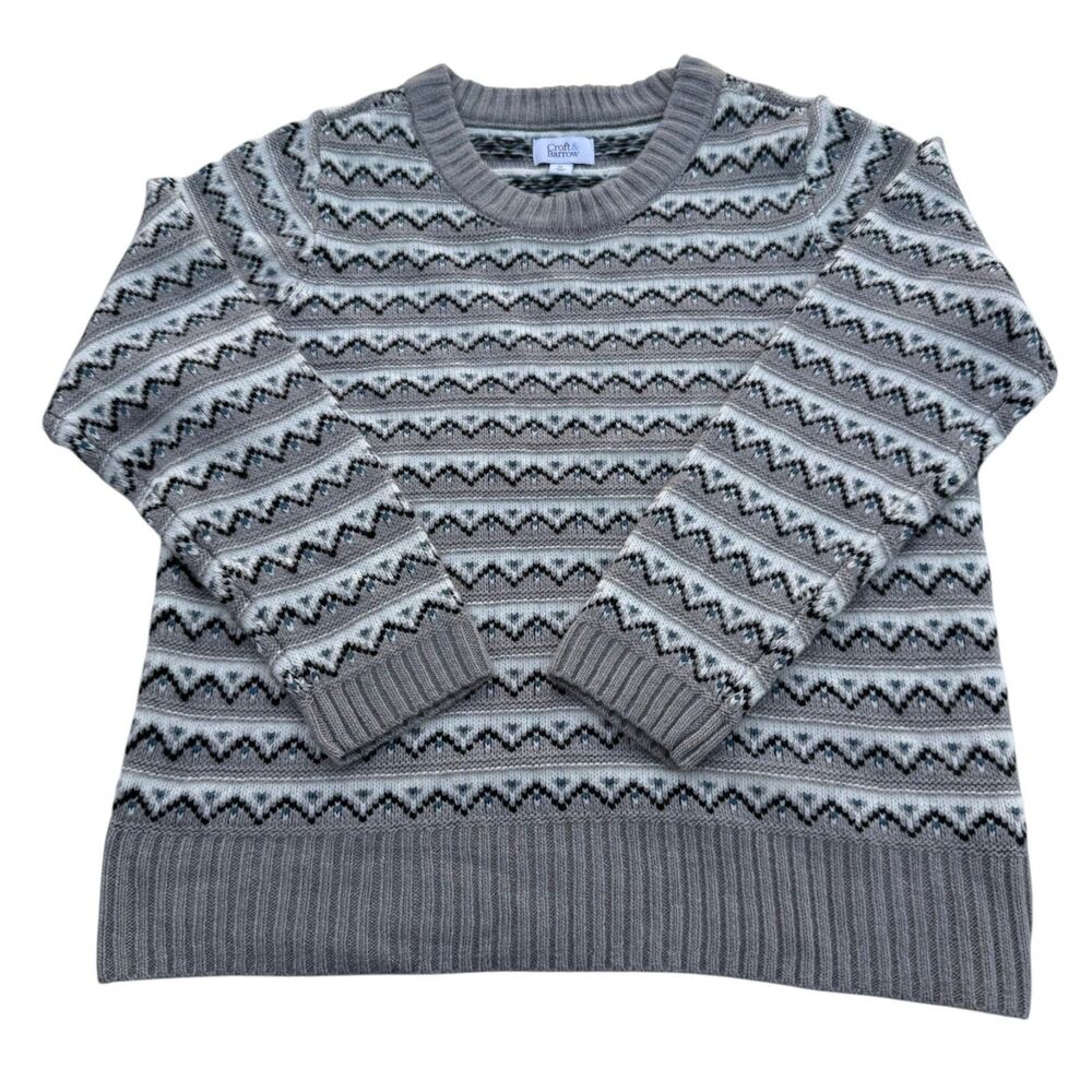 Croft & Barrow Women’s Petite Large Fair Isle Nordic Sweater Gray Cream NWT